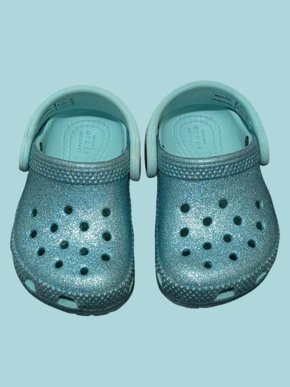 CROCS Kids Glitter Clog in Light Blue Size C4